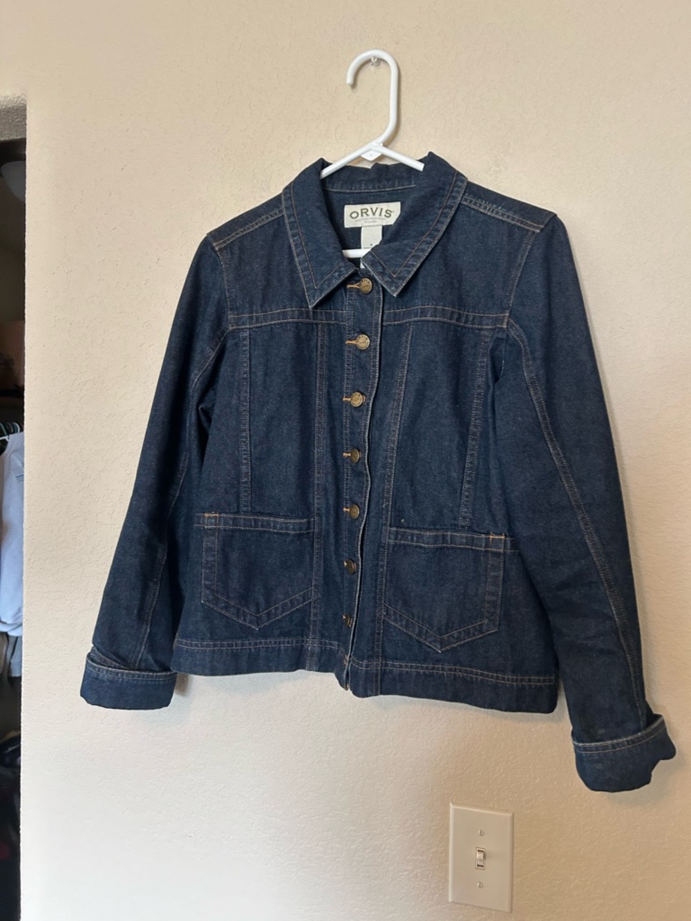 Orvis Dark Wash Denim Jacket Button Front Tailored Classic Jean Jacket Small - Picture 3 of 8
